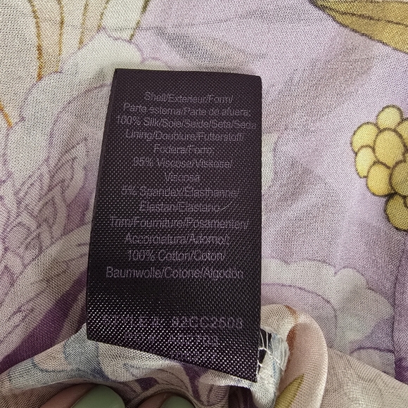 Hale Bob 100% Silk 3/4 Sleeve Floral Blouse Crochet Details Semi Sheer Keyhole - Picture 13 of 14